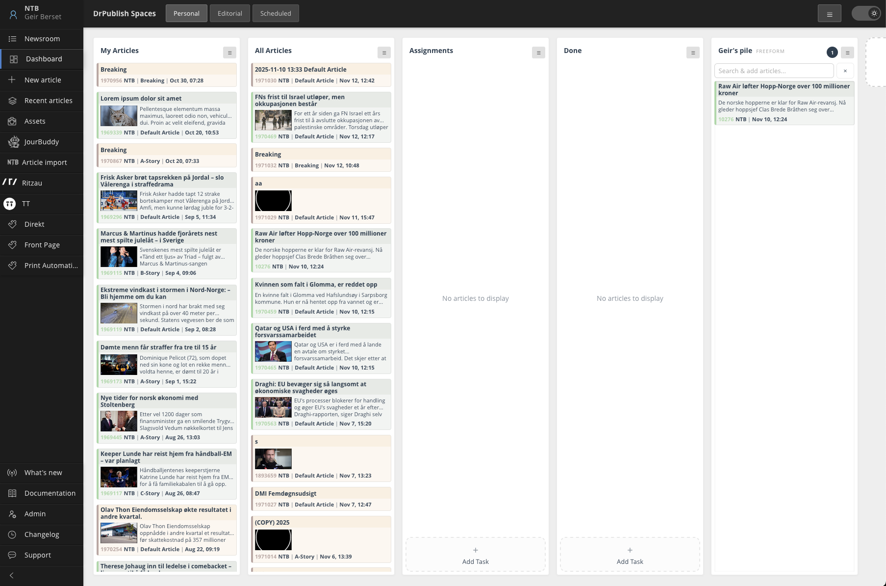 DrPublish Spaces editorial workflow